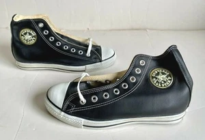 Rare Vintage Converse Chuck Taylor All Star Black Leather Shoes Hi Top 6.5 USA - Picture 1 of 8