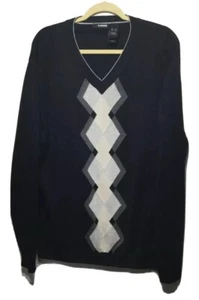 CLAIBORNE leichter Baumwollpullover Herren XL schwarz Argyle V-Ausschnitt - Bild 1 von 4