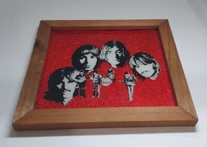 Vintage The Beatles Framed Red Foil Art Reverse Glass Picture Wood Frame - Picture 1 of 21