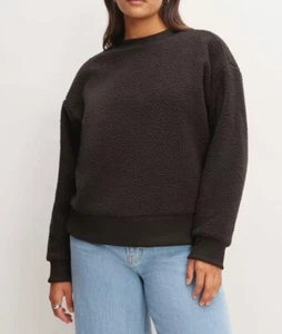 EVERLANE ReNew Fleece Sweater Black Oversized Teddy Crewneck Womens XS - Picture 1 of 6