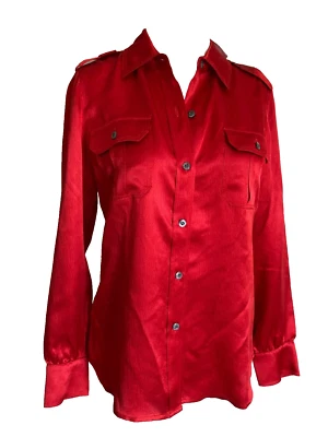 NUEVA Blusa Talbots Nueva Con Etiquetas 100% Seda Rojo Profundo Militar petite 6 Foto 1 de 4
