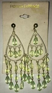 Pierced Earrings, 2.5" length, dangling light green beads, new, bohemian gypsy - Picture 1 of 6