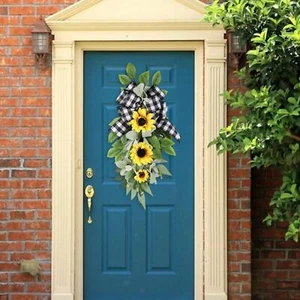 Sunflower Swag for Front Door Adornment Welcome Wreath for Patio Wall - Picture 1 of 7