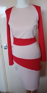 Amy Childs Collection Peach & Red Contrast Bodycon Dress Panel Size UK 8 - Picture 1 of 11