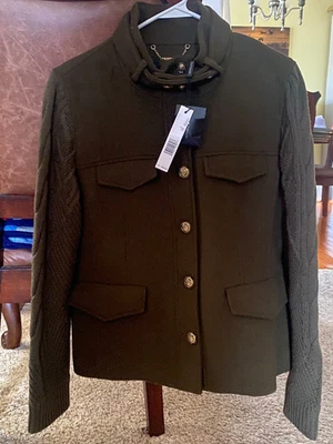 Chaqueta tejida ELIE TAHARI verde oliva mezcla de lana manga larga cuello alto medios mixtos Foto 1 de 4