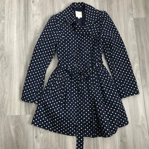 MODCLOTH WOMENS TRECH COAT Small Blue Polka Dot NAVY Coat Satin Lining - Picture 1 of 11