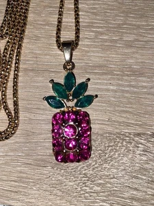Betsey Johnson Pink/green Crystal Pineapple 🍍 Necklace  - Picture 1 of 6