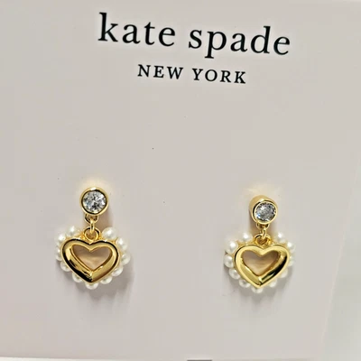 kate spade- Shining Spade- Drop Pearl Heart Stud Earrings- Cream- NWT- $58 - Image 1 of 4