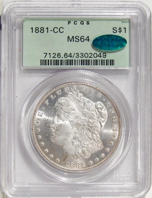 1881-CC $1 PCGS MS 64 CAC ~ PQ CARSON CITY SILVER MORGAN DOLLAR IN OGH - Image 1 of 2