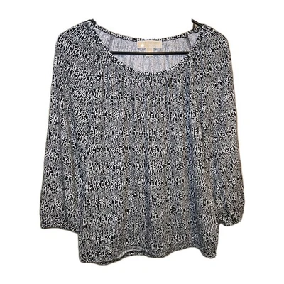 Blusa camponesa Michael Kors feminina preta branca logotipo AOP 3/4 tamanho pequena redonda - Imagem 1 de 4