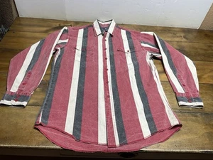 VTG Wrangler Shirt Mens 16-33 Red Black Striped Brushpopper X-Long Tails - Picture 1 of 10