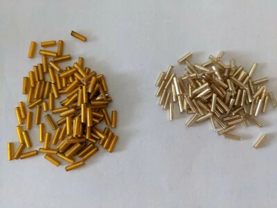 Glass Bugle Beads Silver Lined, Seed Beads, Gold 16 X 1.8mm Hole .6 Qty 30g - Image 1 of 4