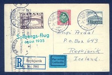 ICELAND SOLBERGS-FLUG 1 AUGUST 1935 REG PPC