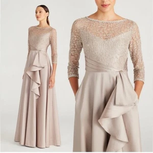 Vestido Formal Theia Zola Bateau Mikado Encaje Lentejuelas Manga 3/4 Champagne Diseñador 4 - Imagen 1 de 7