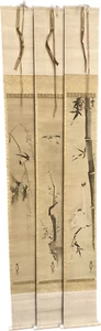 Chikanobu, Kano Set of 3 ANTIQUE 17th C. Hanging Scrolls w Box - Picture 1 of 20