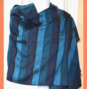 Marokkanischer Kaktus Seide blau schwarz Farbe gestreift Halstuch, Stola aus Marokko - Bild 1 von 5