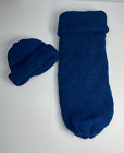 Baby weicher Kokonsack Halstuch & Beanie blau handgefertigt gestrickt Säugling Geschenkset