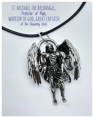 St. Michael Archangel God's Warrior Figure Necklace + 2 Chains+Guide+Bag+Cloth — 第 1/4 张图片