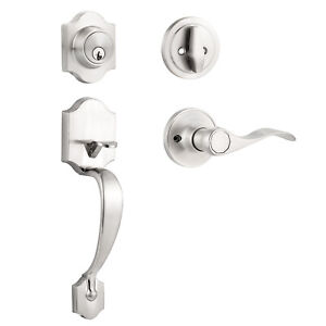 Exterior Front Entry Door Handle Set Locks Brushed Nickel Lever with Deadbolts