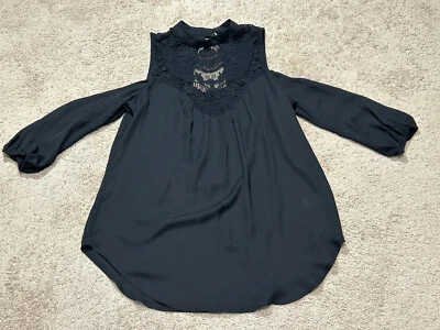 Heart Soul Women's Shirt Size Large Black Crochet Cold Shoulder Sheer Flowy - Image 1 of 4