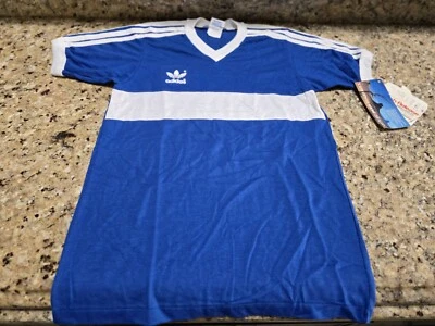 Vintage Adidas T Shirt Boys XL Single Stitch V Neck Trefoil Blue USA 80's 90's - Image 1 of 4