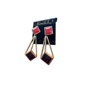 Vintage '70s Mimi di N Gold Tone Geometric Art Deco Dangle Earrings Clip-On - Picture 1 of 3