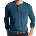 Herren Henley Kragen V-Ausschnitt Langarm T-Shirt einfarbig Unterteil Shirt Oberteile