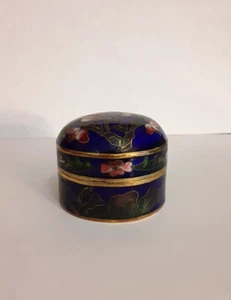 Chinese Cobalt Blue Gilted Cloisonne Opium Snuff Pill Trinket Box - Picture 1 of 14