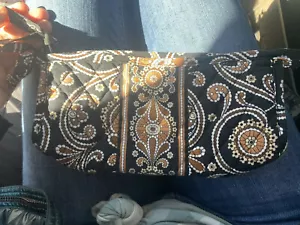 Vera Bradley paisly Floral black brown White makeup Pouch Pencil Bag Seam Damage - Picture 1 of 8