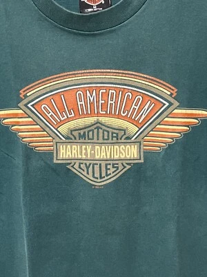 Camisa vintage Harley Davidson All American Berlington VT verde medio Foto 1 de 4