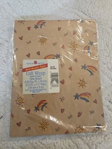 Vintage American Greetings Gift Wrap Paper Brown Paper Doodle Sun Rainbow - Picture 1 of 2