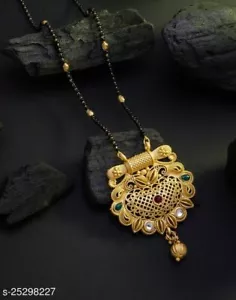 Mujeres indias joyería étnica enchapado en oro collar cadena hermoso Mangalsutra FS - Imagen 1 de 6