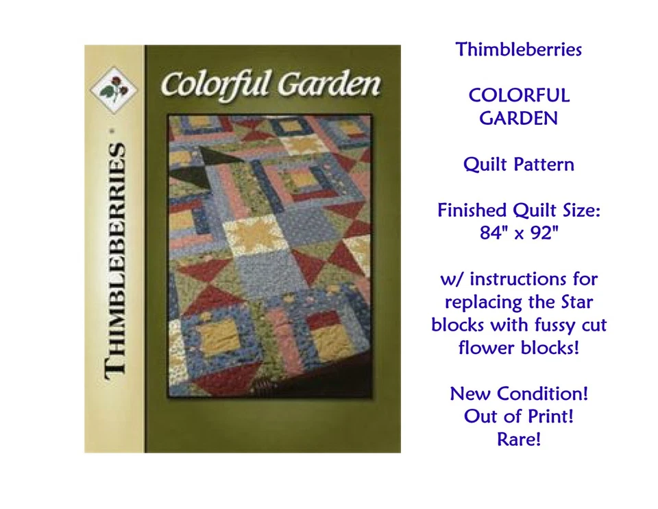 RARE!  OOP!  NEW!  Thimbleberries COLORFUL GARDEN Pattern   84" x 92" - Image 1 of 1