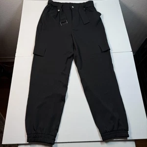 Pull&Bear Pants women Large Black Cargo Jogger Elastic Waist Stretch Pockets - Picture 1 of 7