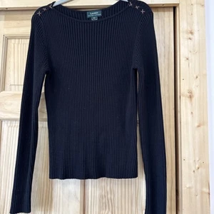 Lauren Ralph Lauren LOGO Top Damen XL schwarz 100% Baumwolle gerippt mit Lederakzent - Bild 1 von 7