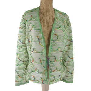 Canvasbacks Womens Large Green Multicolor Stripe Embroidered Knit Cardigan Boho - Picture 1 of 13