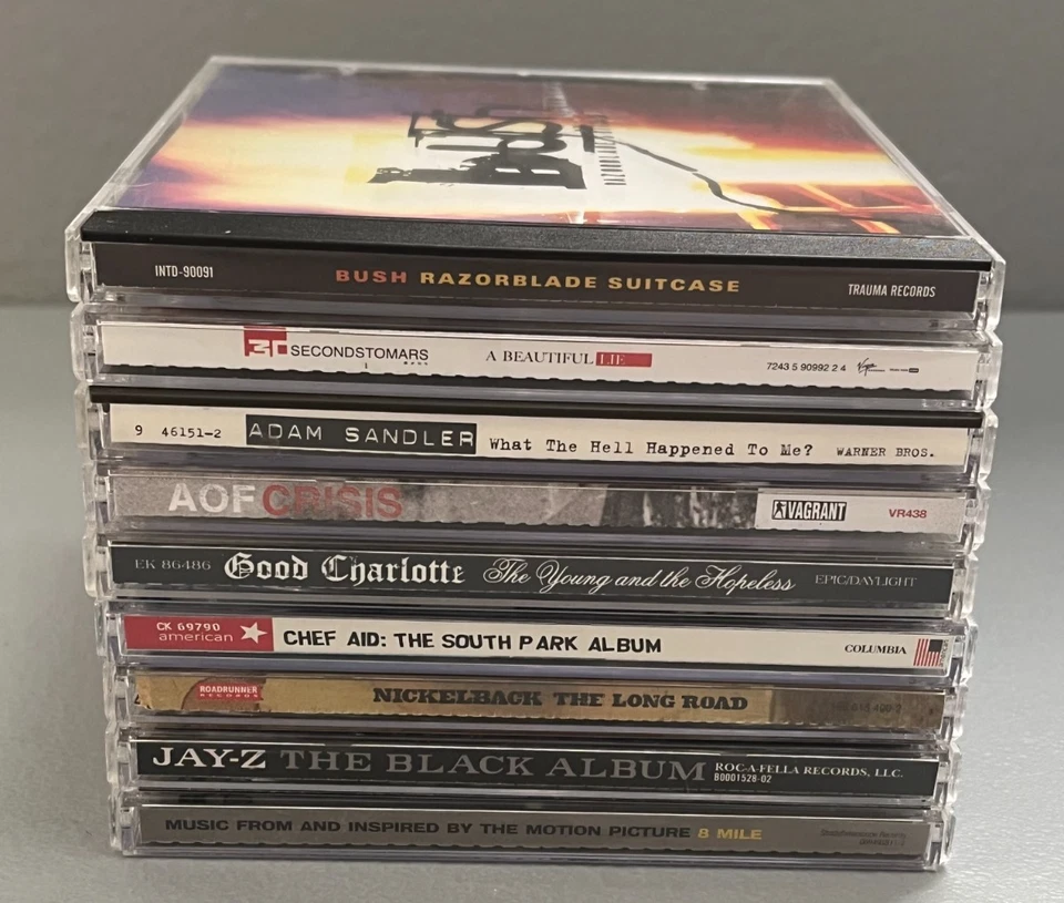 9 CD Lot Used, Metal Rock, Hip Hop/Rap, Comedy  Jay-Z, Bush, Nickelback Foto 1 de 4