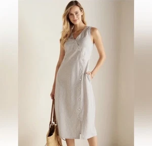 Soft Surroundings Chasia Midi Dress Size XS Tan White Striped Hemp Blend Coastal - Picture 1 of 10