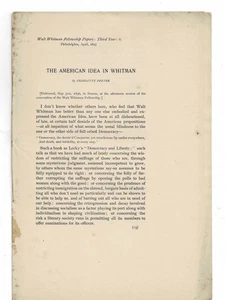 1897 THE AMERICAN IDEA IN WHITMAN by Poet Lore founder CHARLOTTE PORTER - Picture 1 of 1