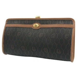 Christian Dior Clutch Bag Leather Canvas Honeycomb Metal Hardware Kiss Lock - Picture 1 of 24
