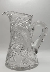 Antique American Brilliant Period Clear Cut Glass Pitcher 9.25” Tall - Picture 1 of 14