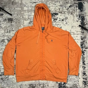 Sweat à capuche vintage Polo Ralph Lauren adulte XL orange fermeture éclair intégrale patch coude - Photo 1/12