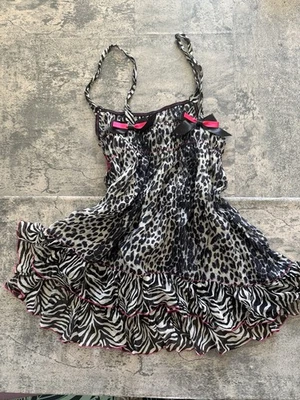 Anna Sui x Victoria's Secret леопард и зебра печати скольжения платье - Y2K кокетка - Изображение 1 из 4