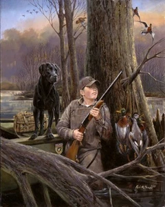 Ready For Action Boy Duck Hunting Print Signed Numbered Print By R.J. Mcdonald - Picture 1 of 1