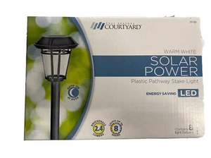 8 COURTYARD WARM WHITE AUTO LED SOLAR POWER PATHWAY STAKE LIGHT FIXTURES GL42850 - Picture 1 of 2