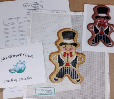 New Year Gingerbread Needlepoint Canvas 18ct w/ Stitch Guide by Strickly Christm - Image 1 of 3