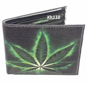 Marijuana Leaf Print Bi-Fold Men's Handcraft Wallet - Picture 1 of 6