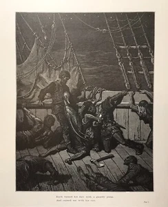 Antico Marinaio, Gustave Dore, 1884 incisione stampa arte antica piatto 15 - Foto 1 di 1