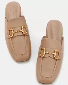 Women's Mules Flats Closed Square Toe Shoes Slip On Backless Loafers 9.5 Brown - Picture 1 of 12
