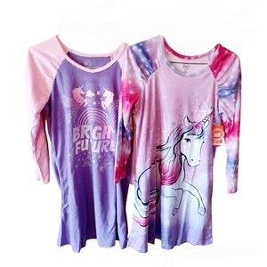 2x Wonder Nation Girls Unicorn Fleece Nightgown Pajamas-10/12 Plus-Purple-Pink - Picture 1 of 5